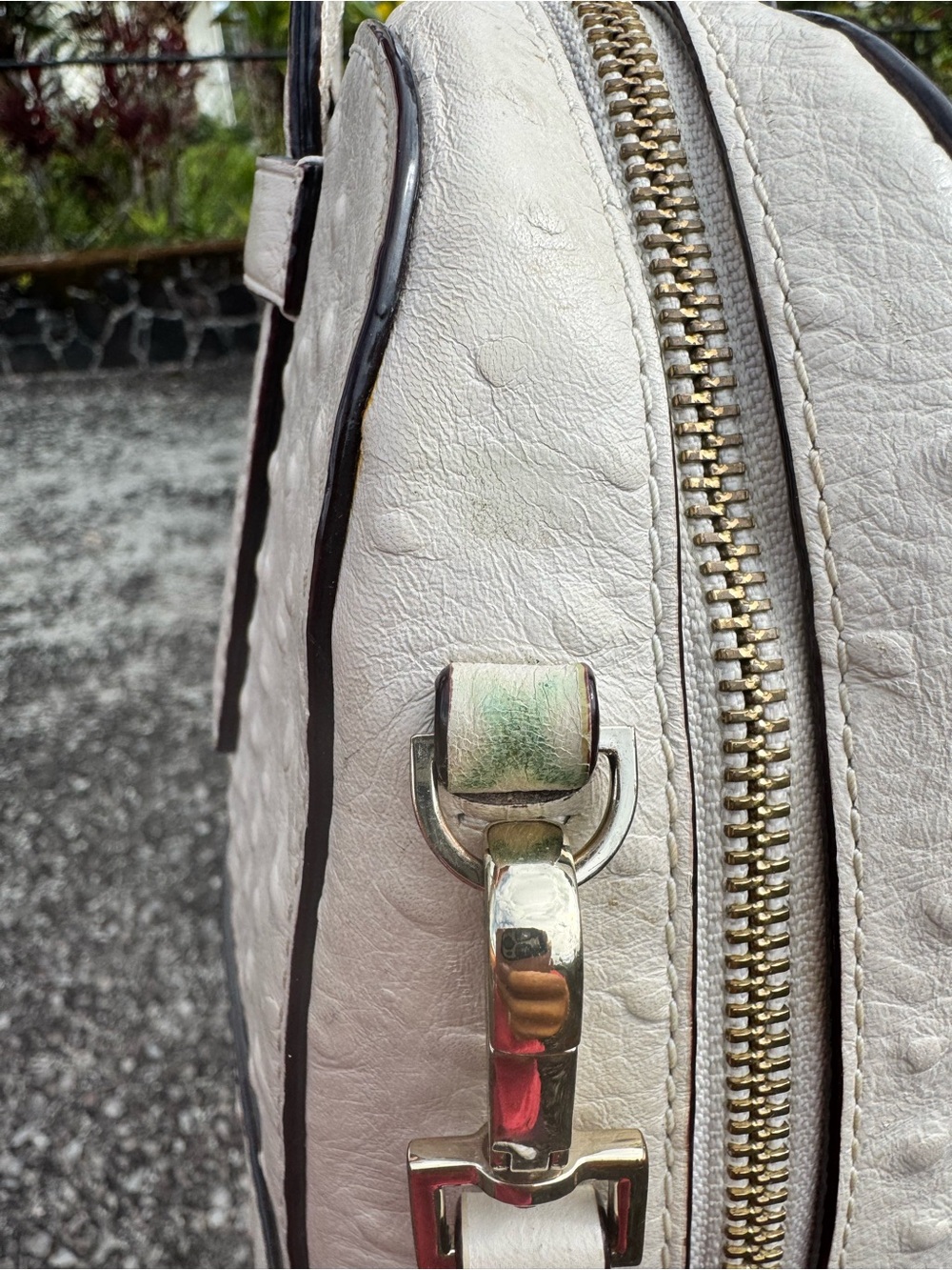 Kate Spade New York Ostrich Embossed Leather Satchel Crossbody Ivory Cream 2015 - Picture 10 of 12
